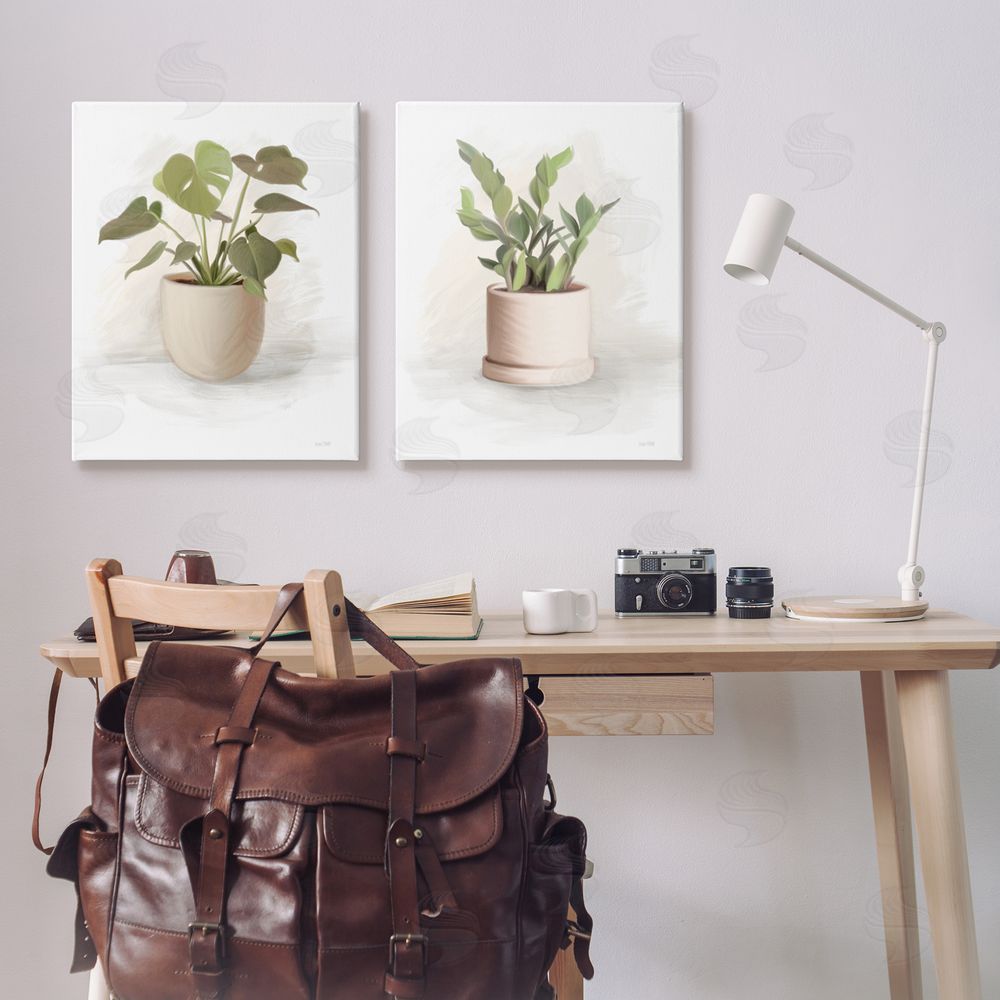 House Fenway Simple Cottage Potted Plants Canvas Wall Art Print in Room