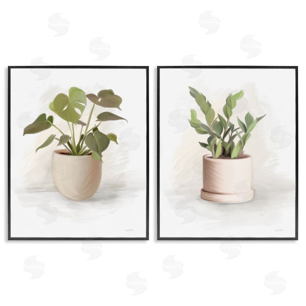 House Fenway Simple Cottage Potted Plants Black Framed Giclee Wall Art Print