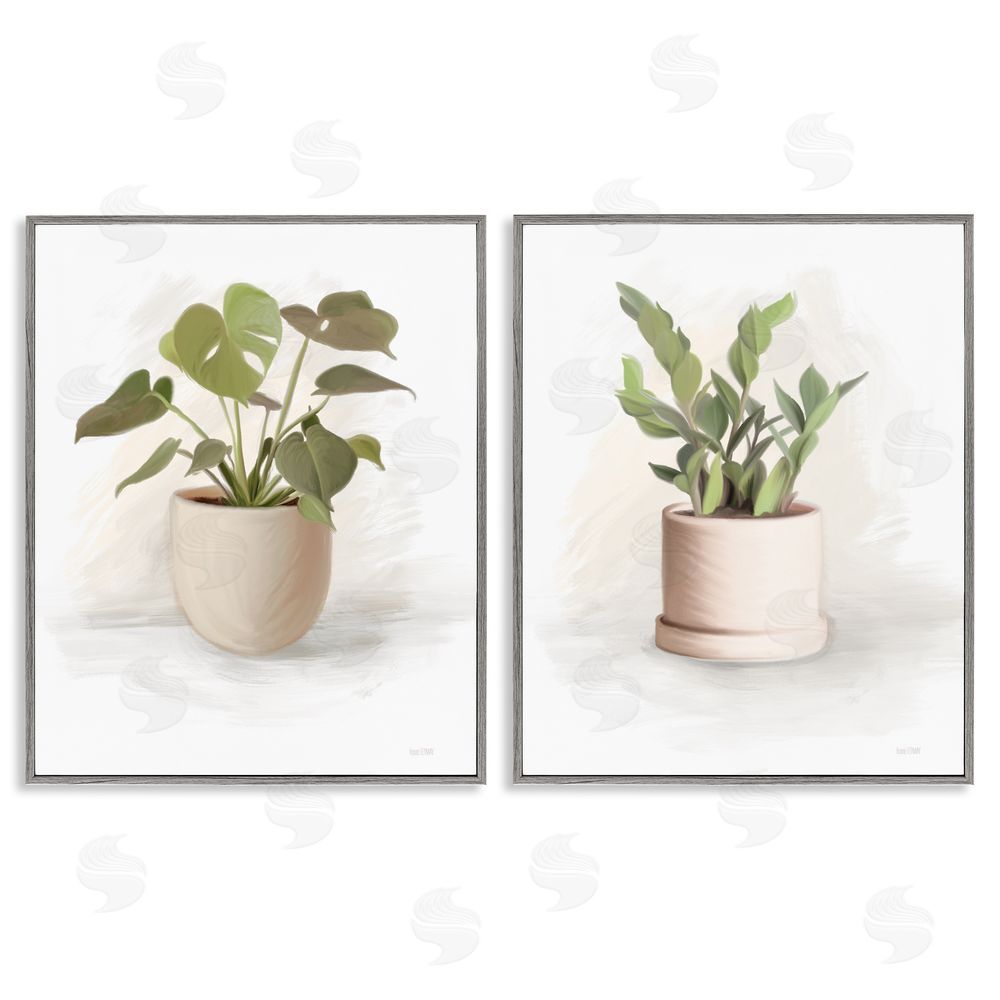 House Fenway Simple Cottage Potted Plants Gray Framed Giclee Wall Art Print
