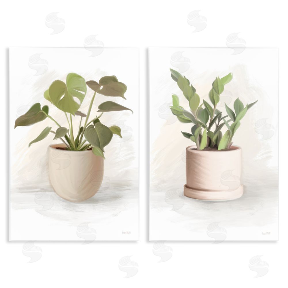 House Fenway Simple Cottage Potted Plants Wooden Wall Plaque Art Print