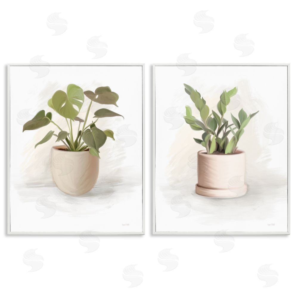 House Fenway Simple Cottage Potted Plants White Framed Giclee Wall Art Print