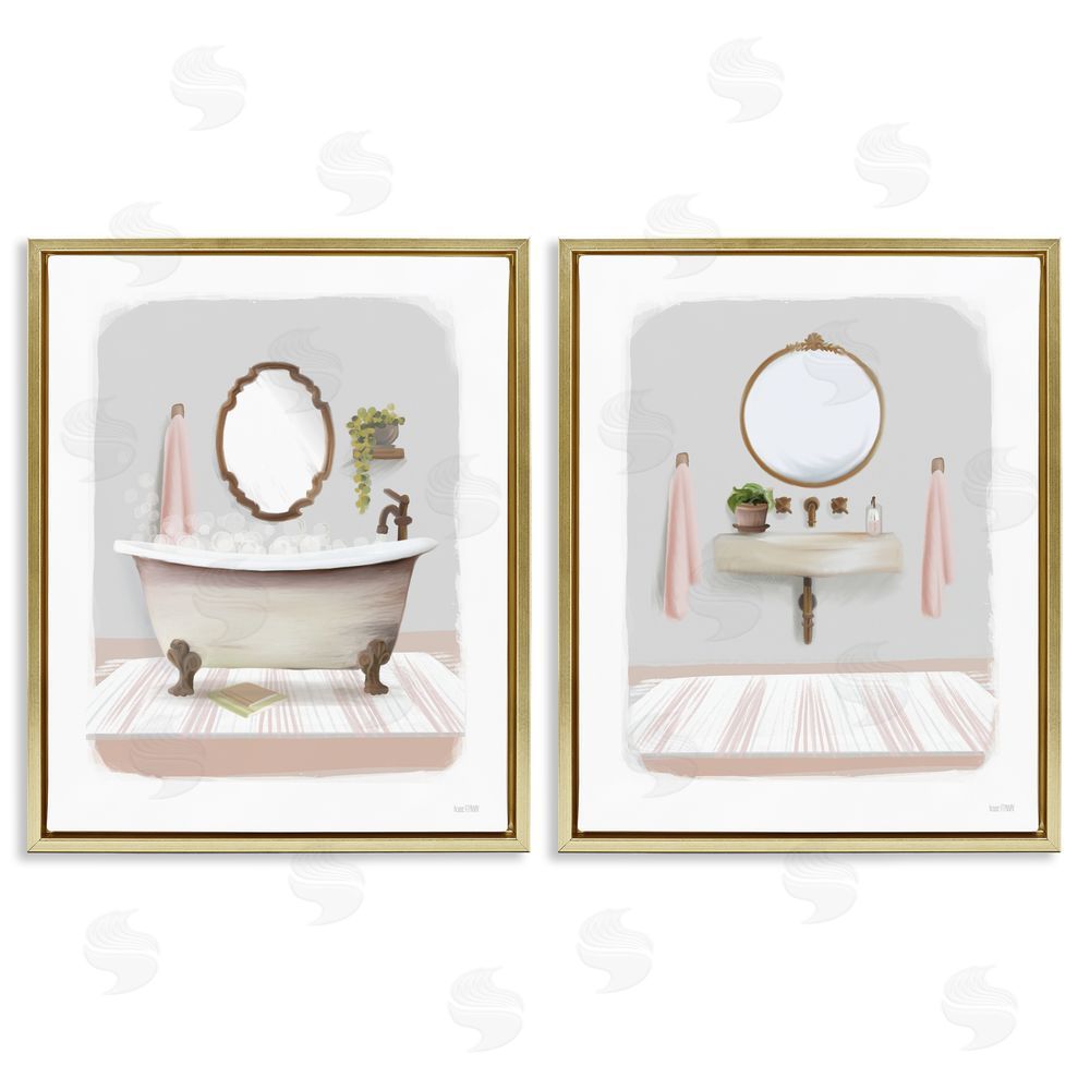 House Fenway Bathroom Interior Bubble Bath  Gold Floating Frame Canvas Wall Art Print