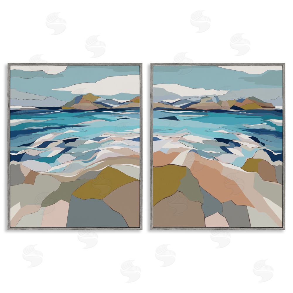 Nikita Jariwala Waterfront Geometric Abstract Painting Gray Framed Giclee Wall Art Print
