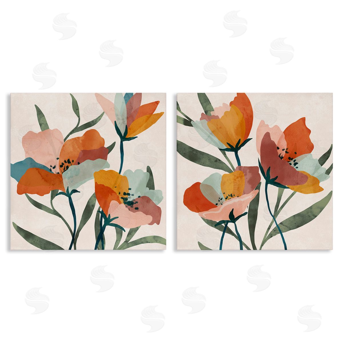 Summer Bouquet Modern Abstract Canvas Wall Art, Home Decor by Nina Blue