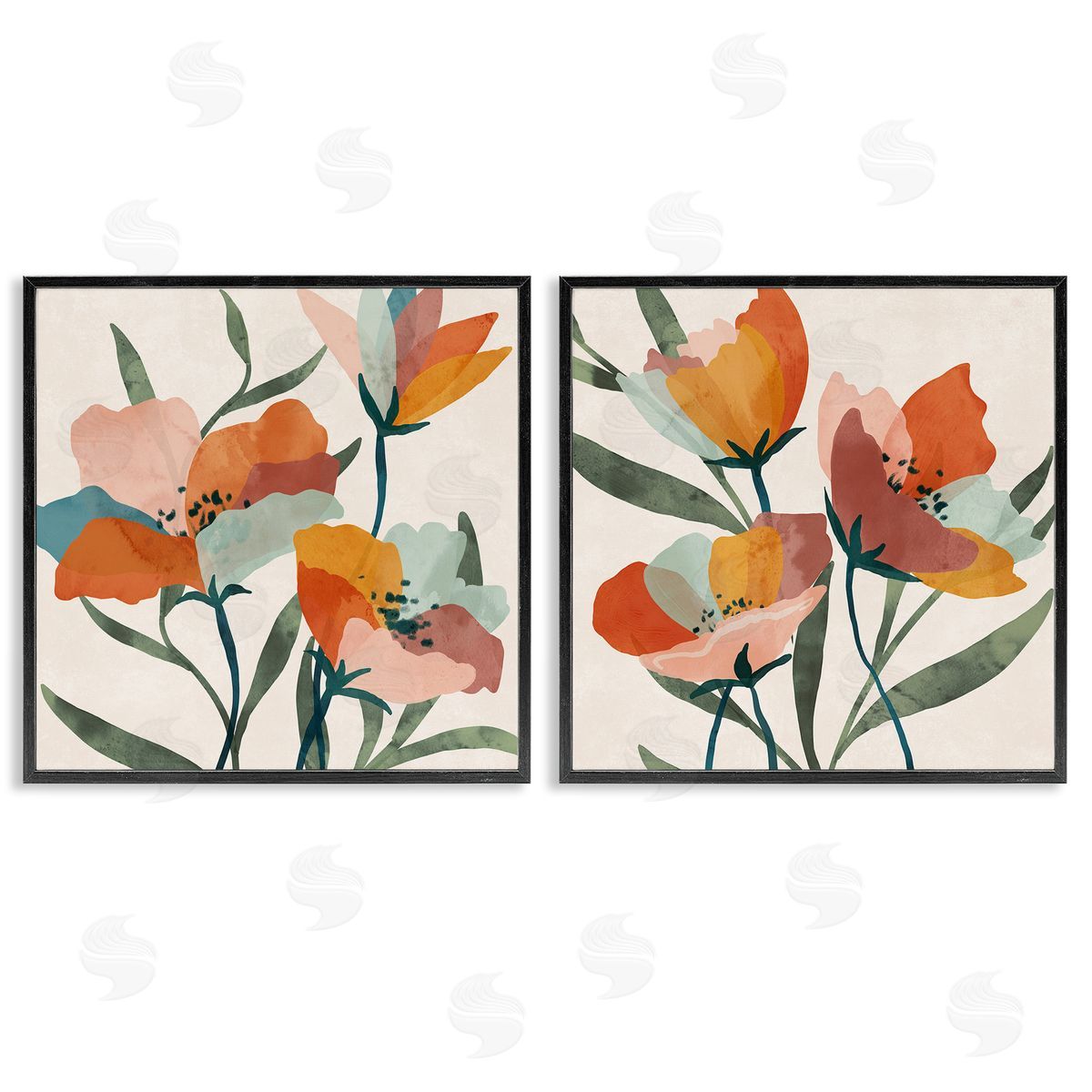 Summer Bouquet Modern Abstract Black Frame Print Wall Art, Home Decor by Nina Blue
