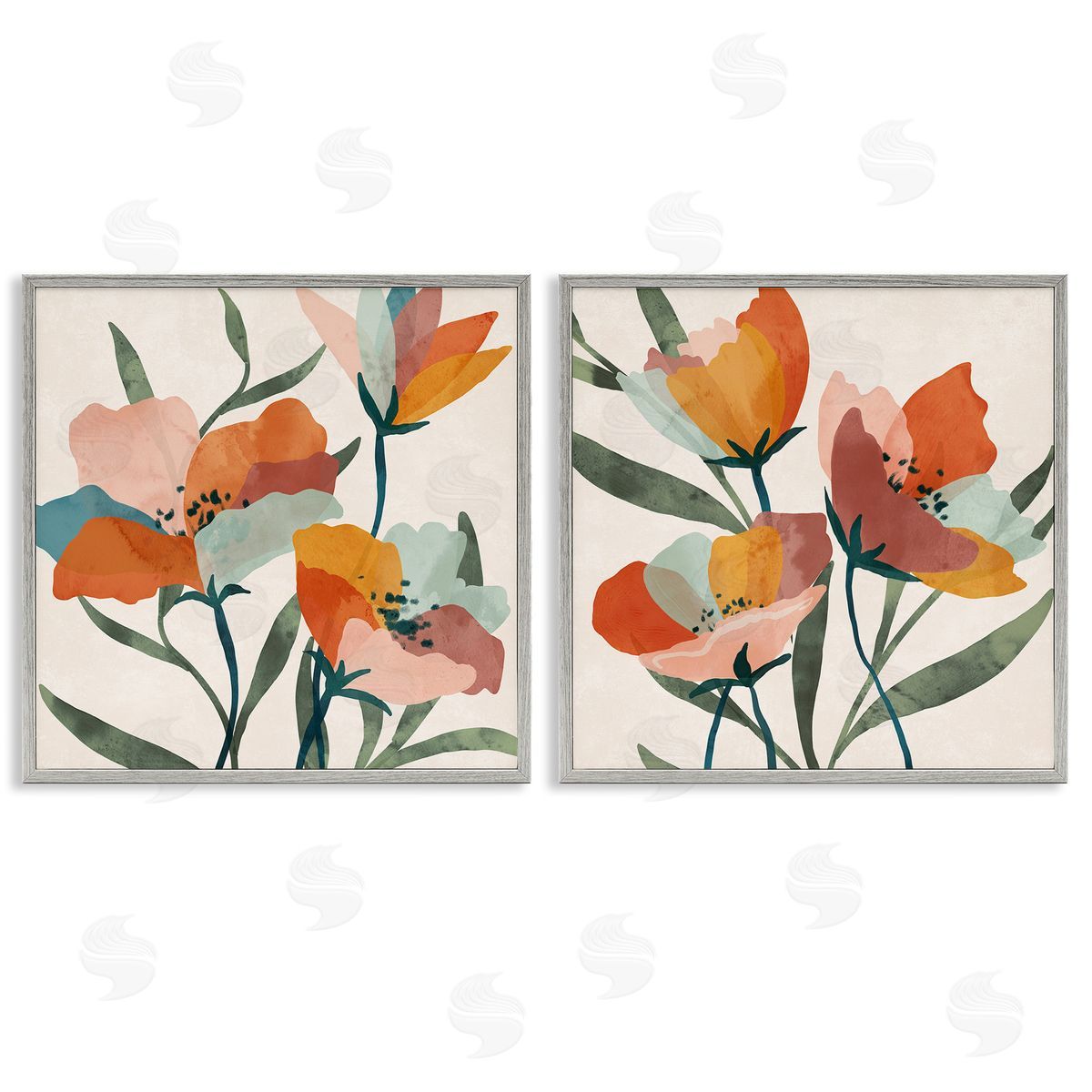 Summer Bouquet Modern Abstract Grey Frame Print Wall Art, Home Decor by Nina Blue