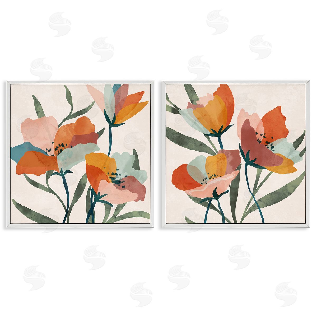 Summer Bouquet Modern Abstract White Frame Print Wall Art, Home Decor by Nina Blue