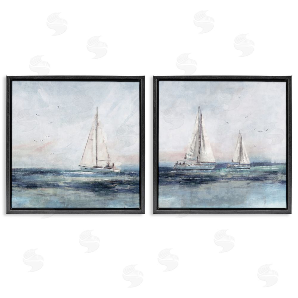 Nina Blue Blue Sailing Ocean Scene Black Floating Frame Canvas Wall Art Print