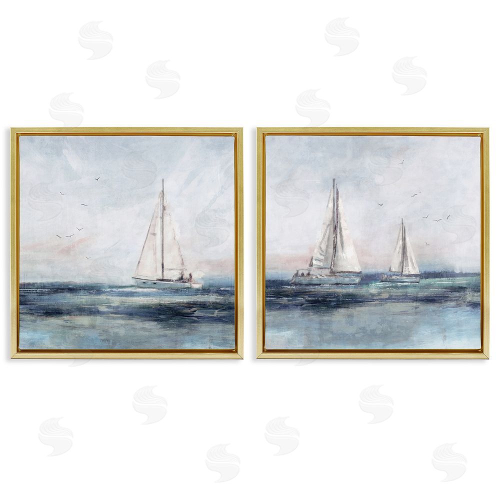 Nina Blue Blue Sailing Ocean Scene Gold Floating Frame Canvas Wall Art Print