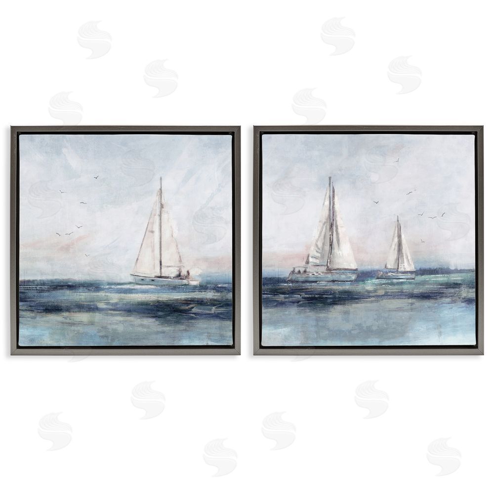 Nina Blue Blue Sailing Ocean Scene Gray Floating Frame Canvas Wall Art Print