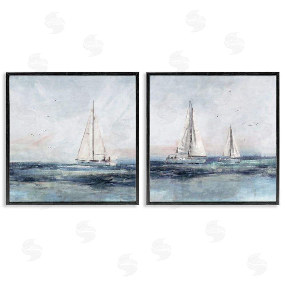 Nina Blue Blue Sailing Ocean Scene Black Framed Giclee Wall Art Print