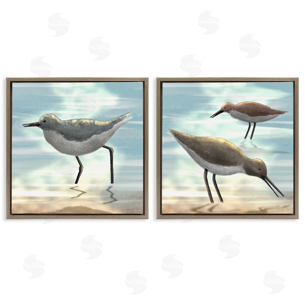 Marcus Prime Dawning Friends Sandpiper Coast Brown Floating Frame Canvas Wall Art Print