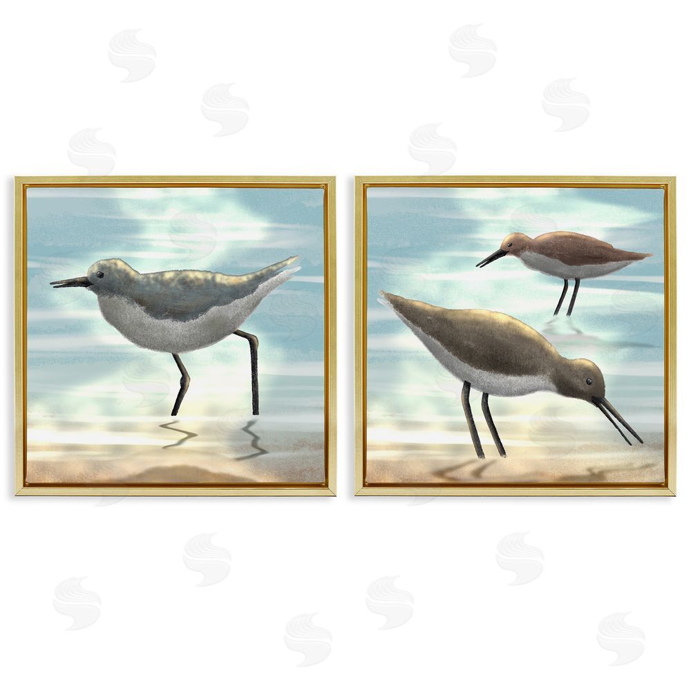 Marcus Prime Dawning Friends Sandpiper Coast Gold Floating Frame Canvas Wall Art Print