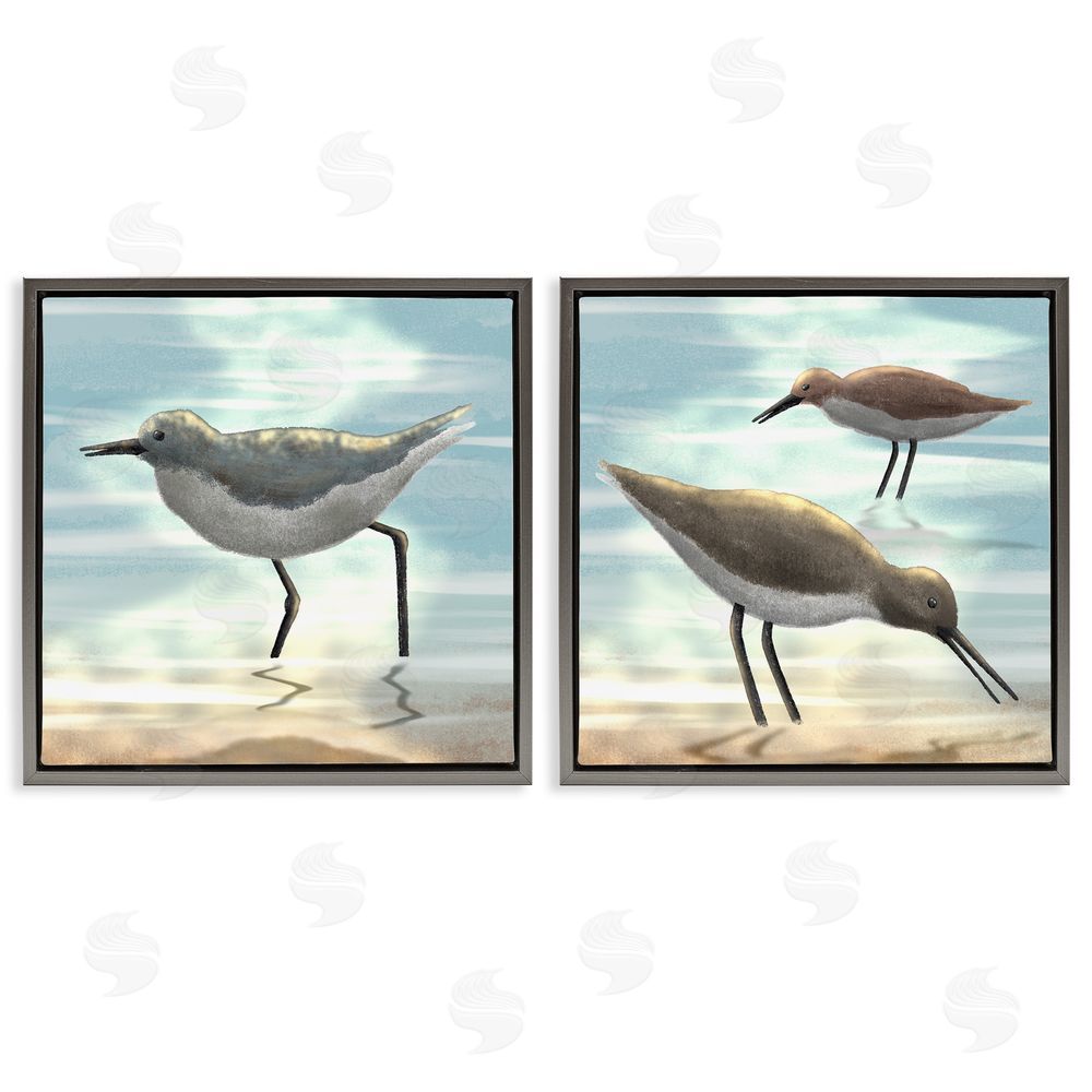 Marcus Prime Dawning Friends Sandpiper Coast Gray Floating Frame Canvas Wall Art Print