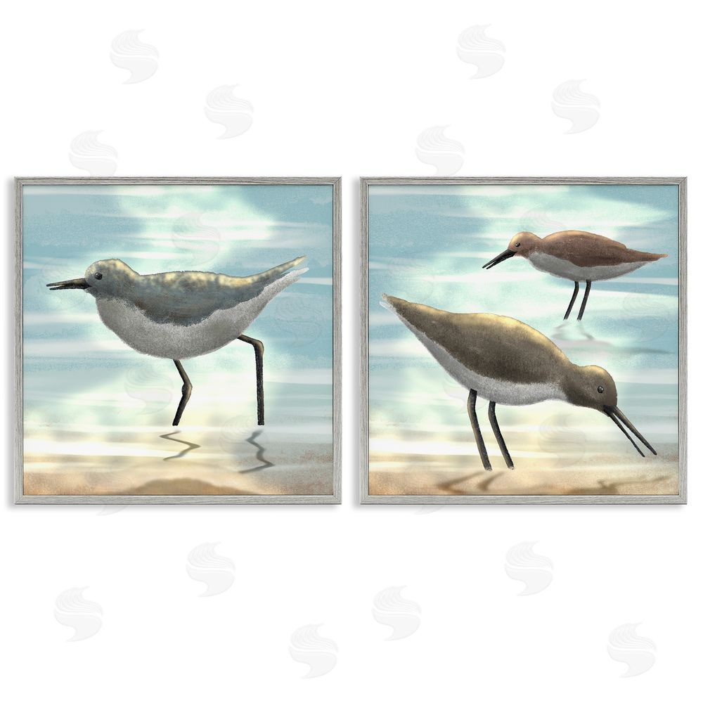 Marcus Prime Dawning Friends Sandpiper Coast Gray Framed Giclee Wall Art Print
