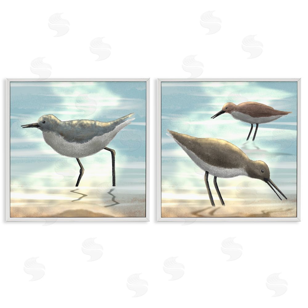 Marcus Prime Dawning Friends Sandpiper Coast White Framed Giclee Wall Art Print
