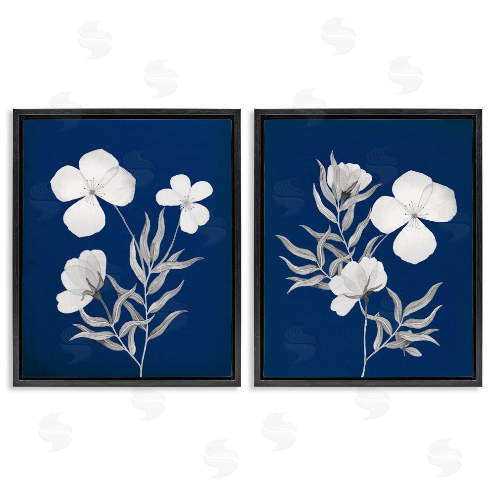 Kourtni Gunn Bold White Anemone Sprigs Black Floating Frame Canvas Wall Art Print