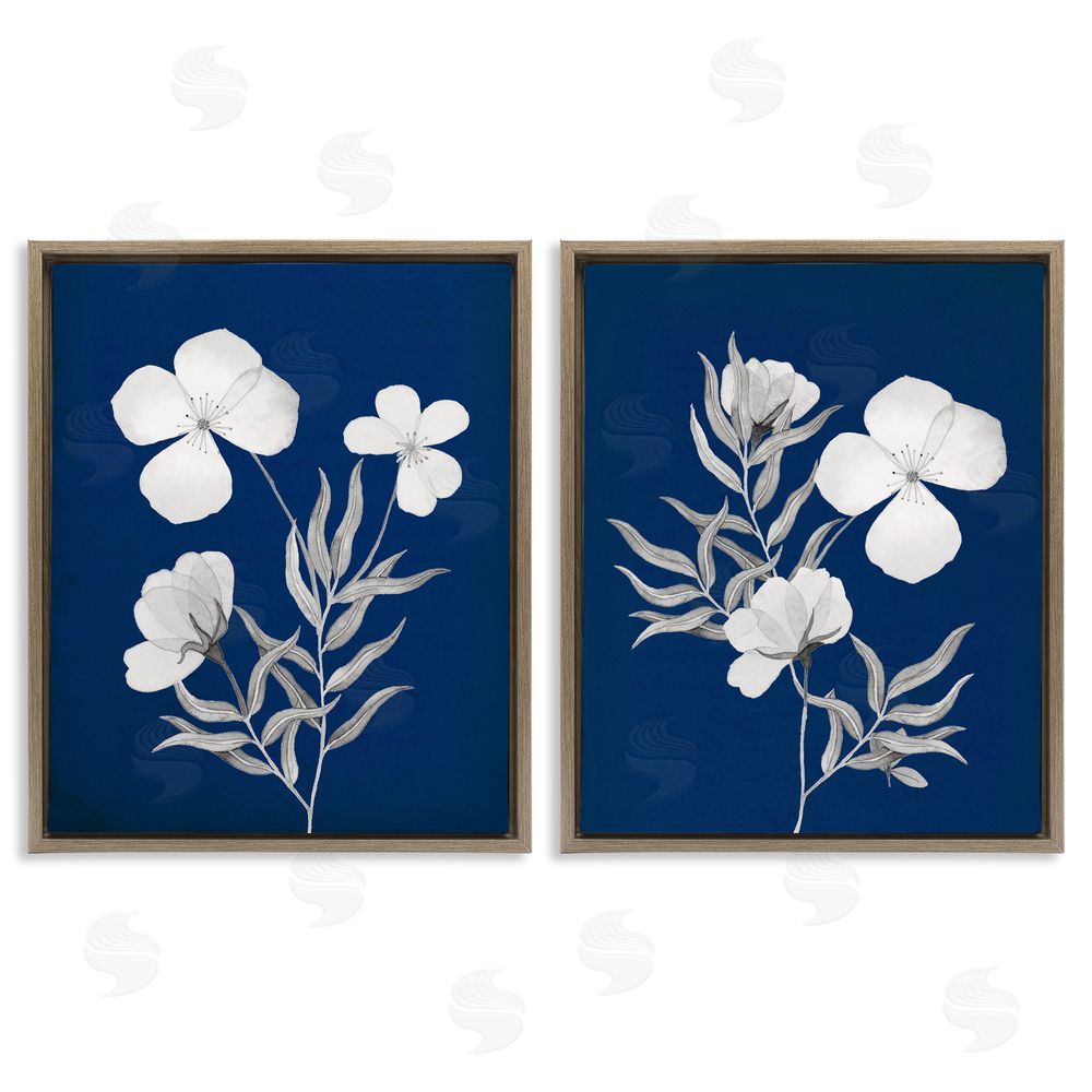 Kourtni Gunn Bold White Anemone Sprigs Brown Floating Frame Canvas Wall Art Print