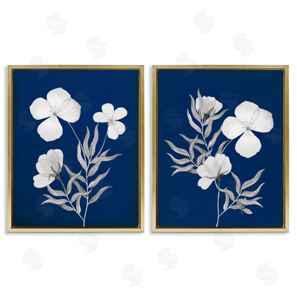 Kourtni Gunn Bold White Anemone Sprigs Gold Floating Frame Canvas Wall Art Print