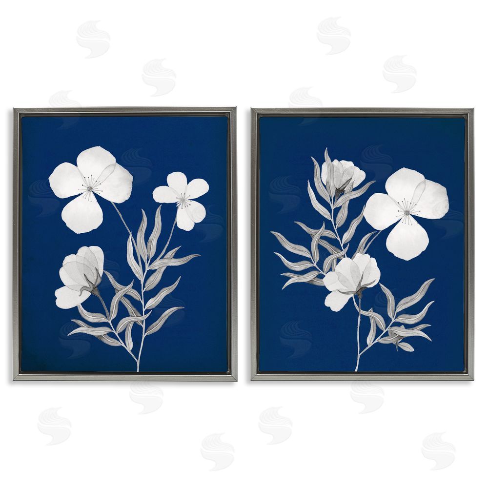 Kourtni Gunn Bold White Anemone Sprigs Gray Floating Frame Canvas Wall Art Print