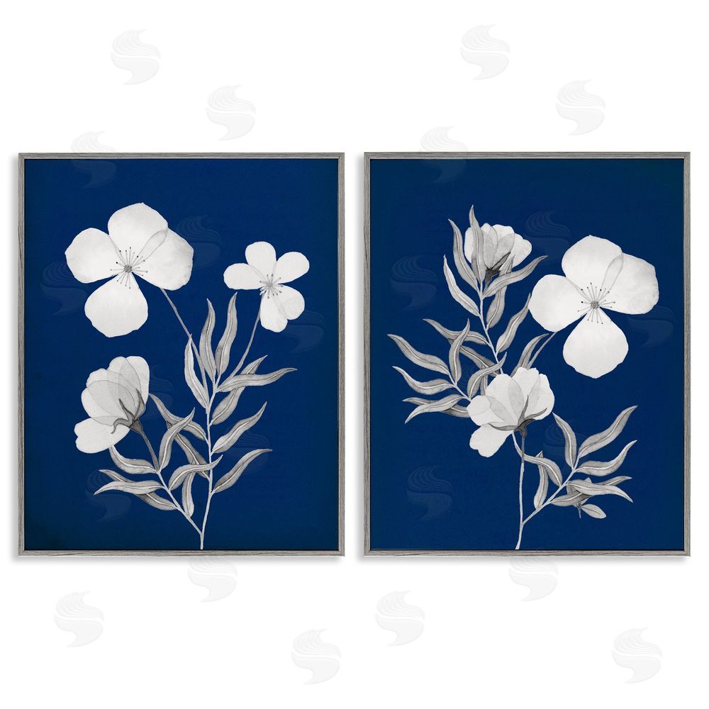 Kourtni Gunn Bold White Anemone Sprigs Gray Framed Giclee Wall Art Print