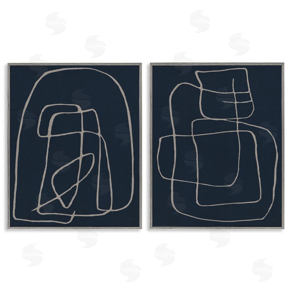Susan Jill Contemporary Line Squiggle Shapes Gray Framed Giclee Wall Art Print