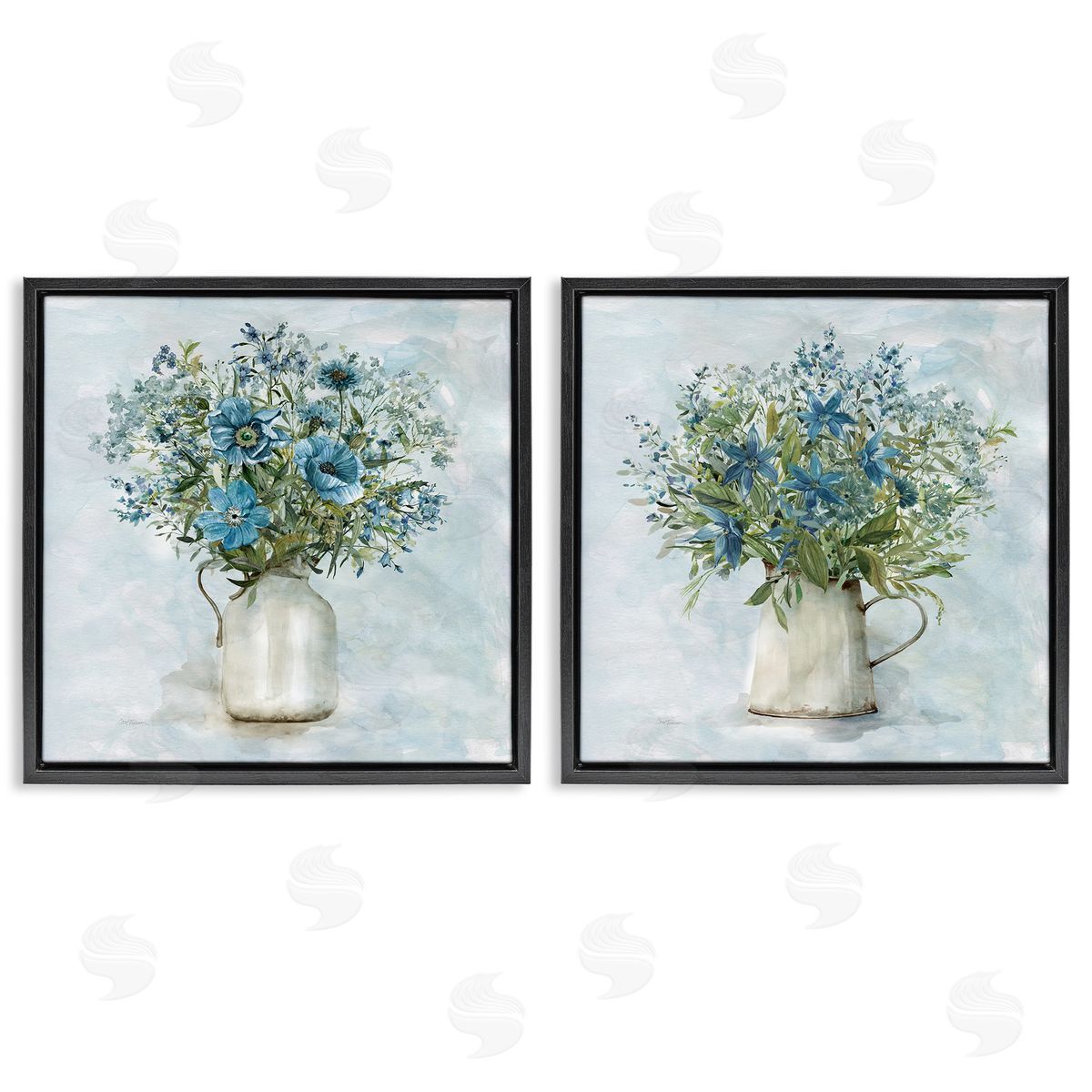 Country Mixed Floral Bouquets Black Floating Frame Canvas Wall Art, Home Decor by Carol Robinson