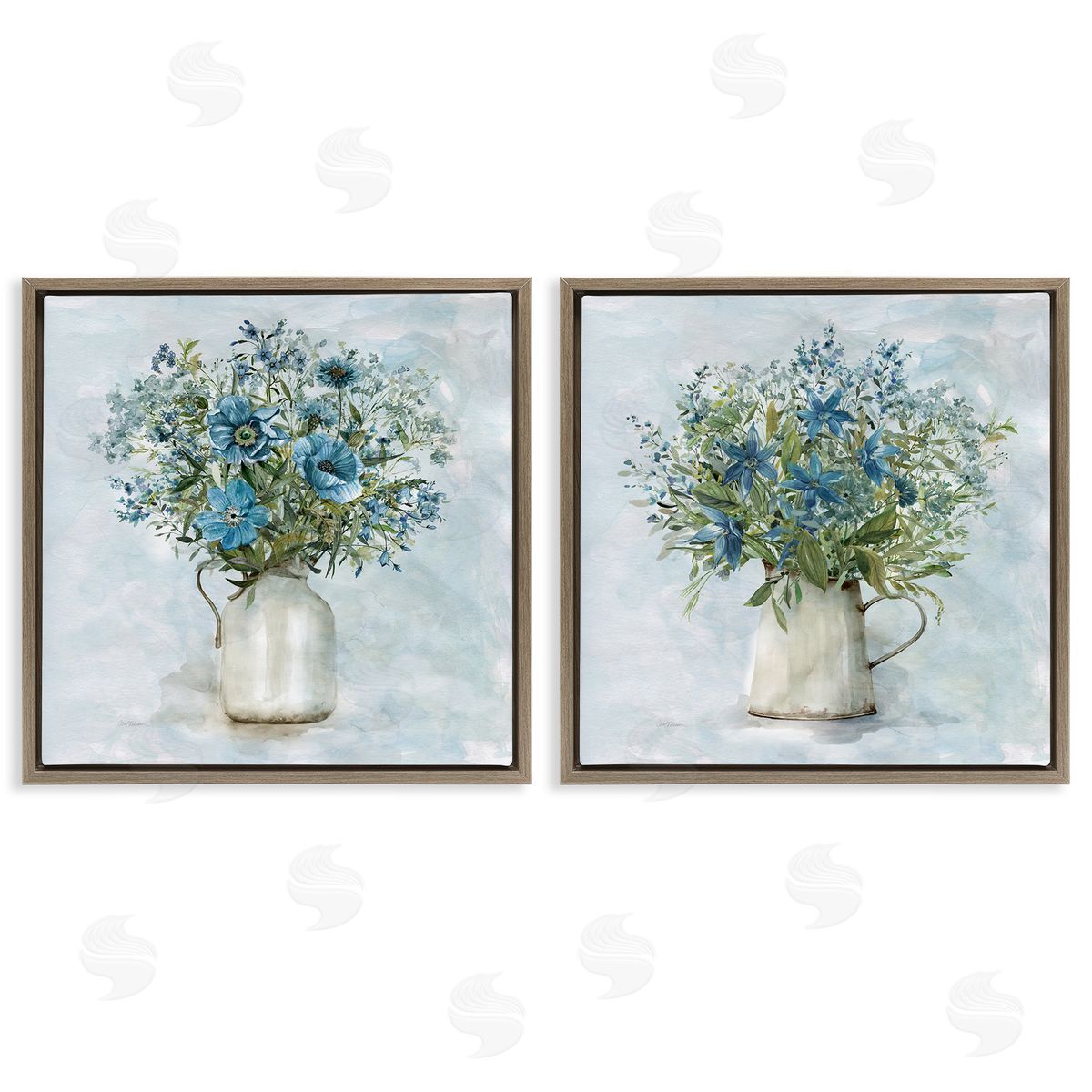 Country Mixed Floral Bouquets Brown Floating Frame Canvas Wall Art, Home Decor by Carol Robinson