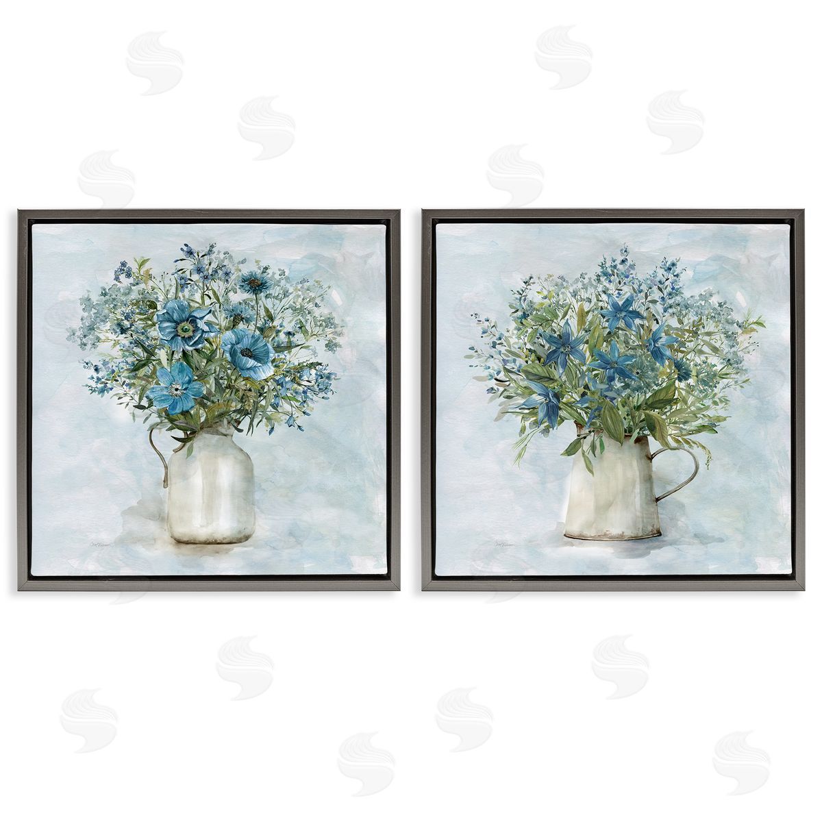 Country Mixed Floral Bouquets Grey Floating Frame Canvas Wall Art, Home Decor by Carol Robinson