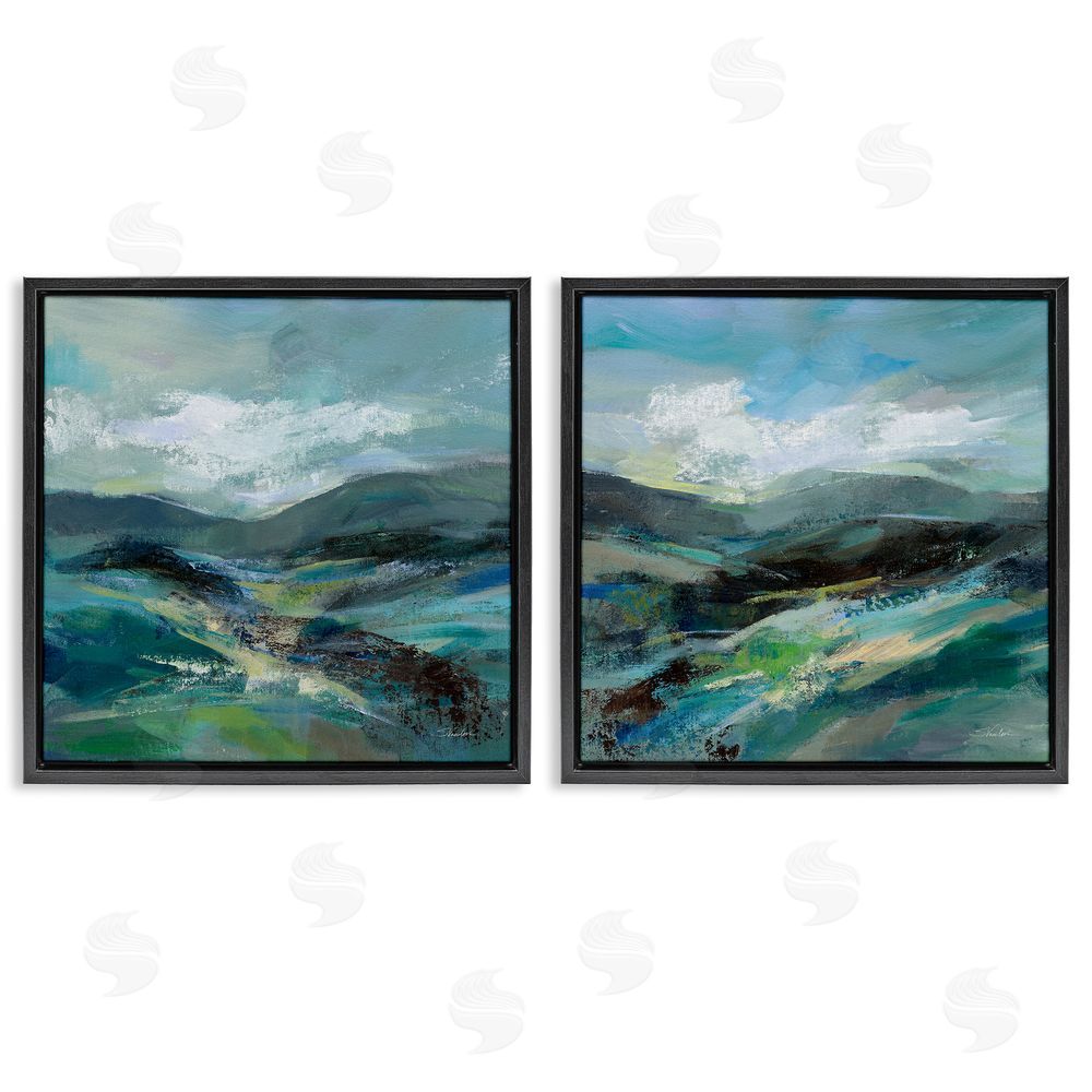 Silvia Vassileva Modern Mountain Horizon Scene  Black Floating Frame Canvas Wall Art Print