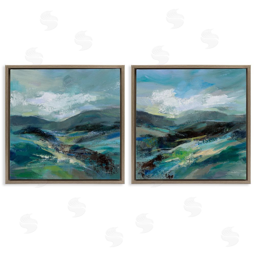 Silvia Vassileva Modern Mountain Horizon Scene  Brown Floating Frame Canvas Wall Art Print