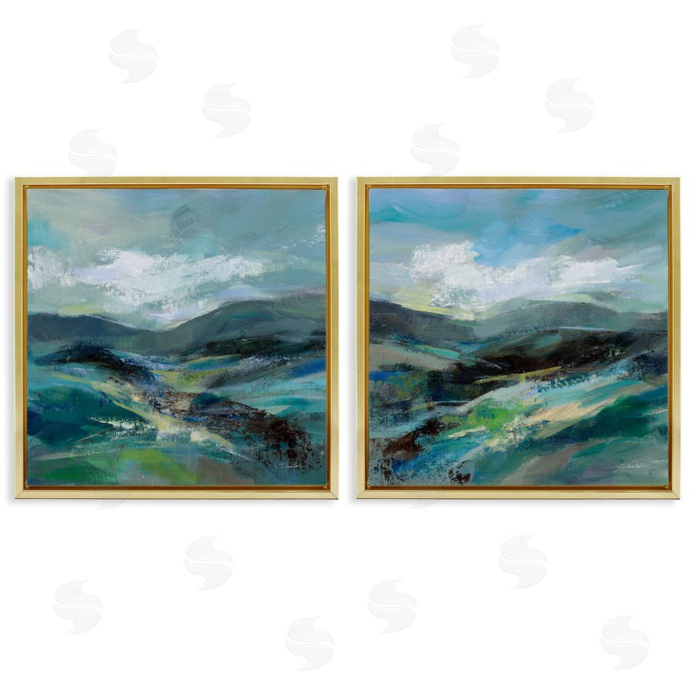 Silvia Vassileva Modern Mountain Horizon Scene  Gold Floating Frame Canvas Wall Art Print