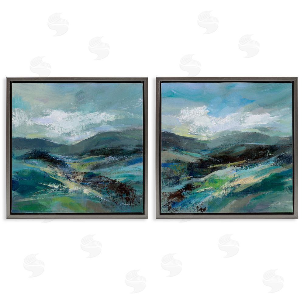 Silvia Vassileva Modern Mountain Horizon Scene  Gray Floating Frame Canvas Wall Art Print