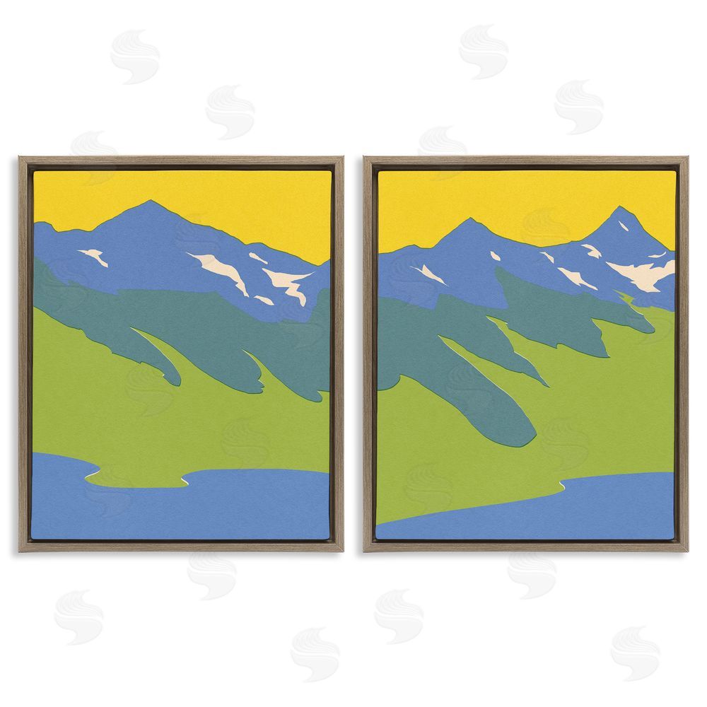Jacob Green Contemporary Blocked Mountains Brown Floating Frame Canvas Wall Art Print