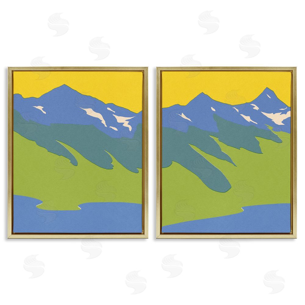 Jacob Green Contemporary Blocked Mountains Gold Floating Frame Canvas Wall Art Print