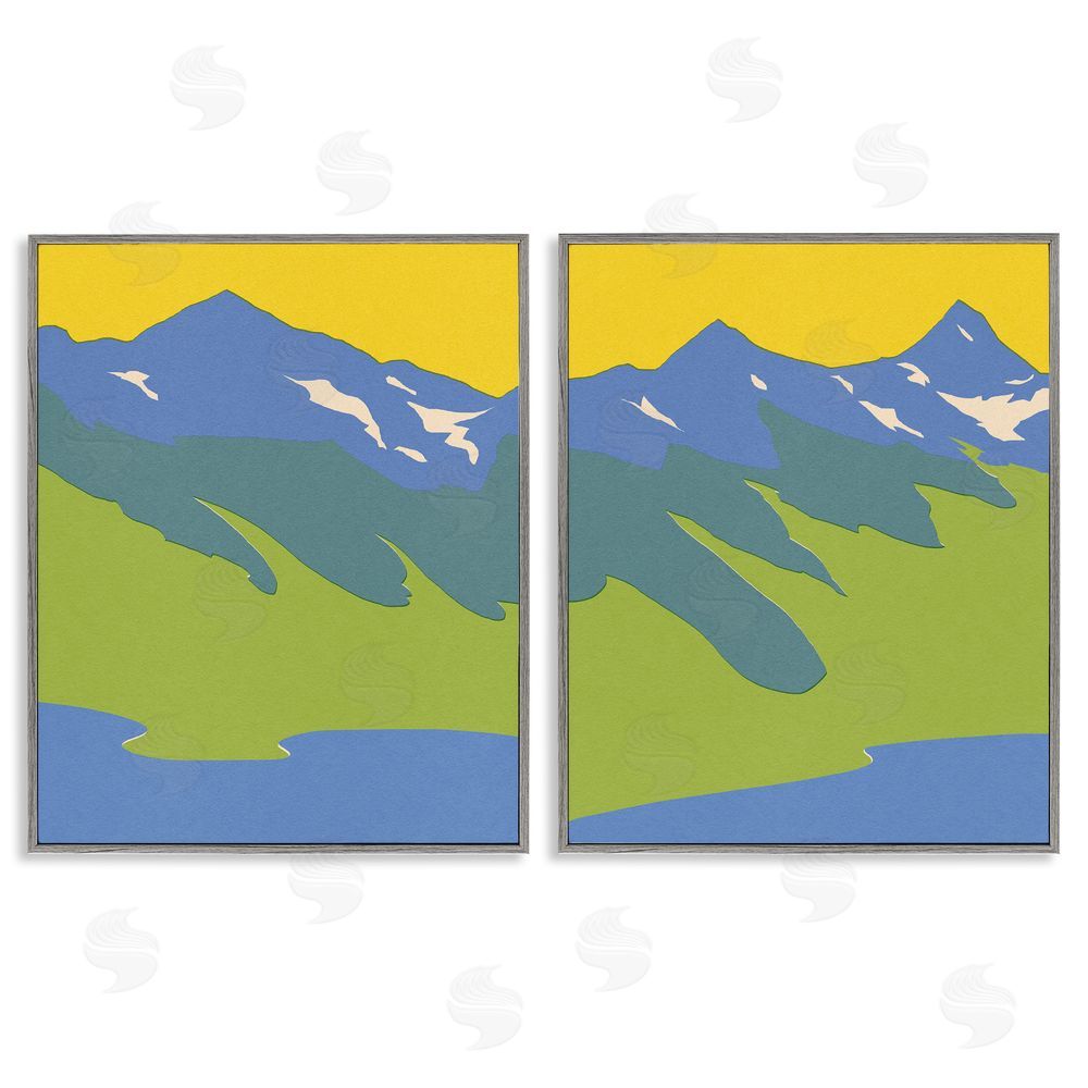 Jacob Green Contemporary Blocked Mountains Gray Framed Giclee Wall Art Print