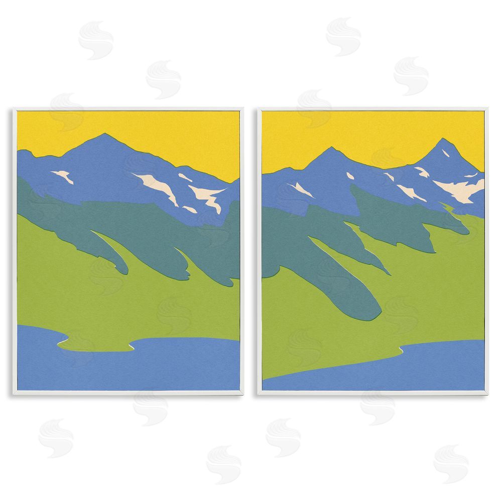 Jacob Green Contemporary Blocked Mountains White Framed Giclee Wall Art Print