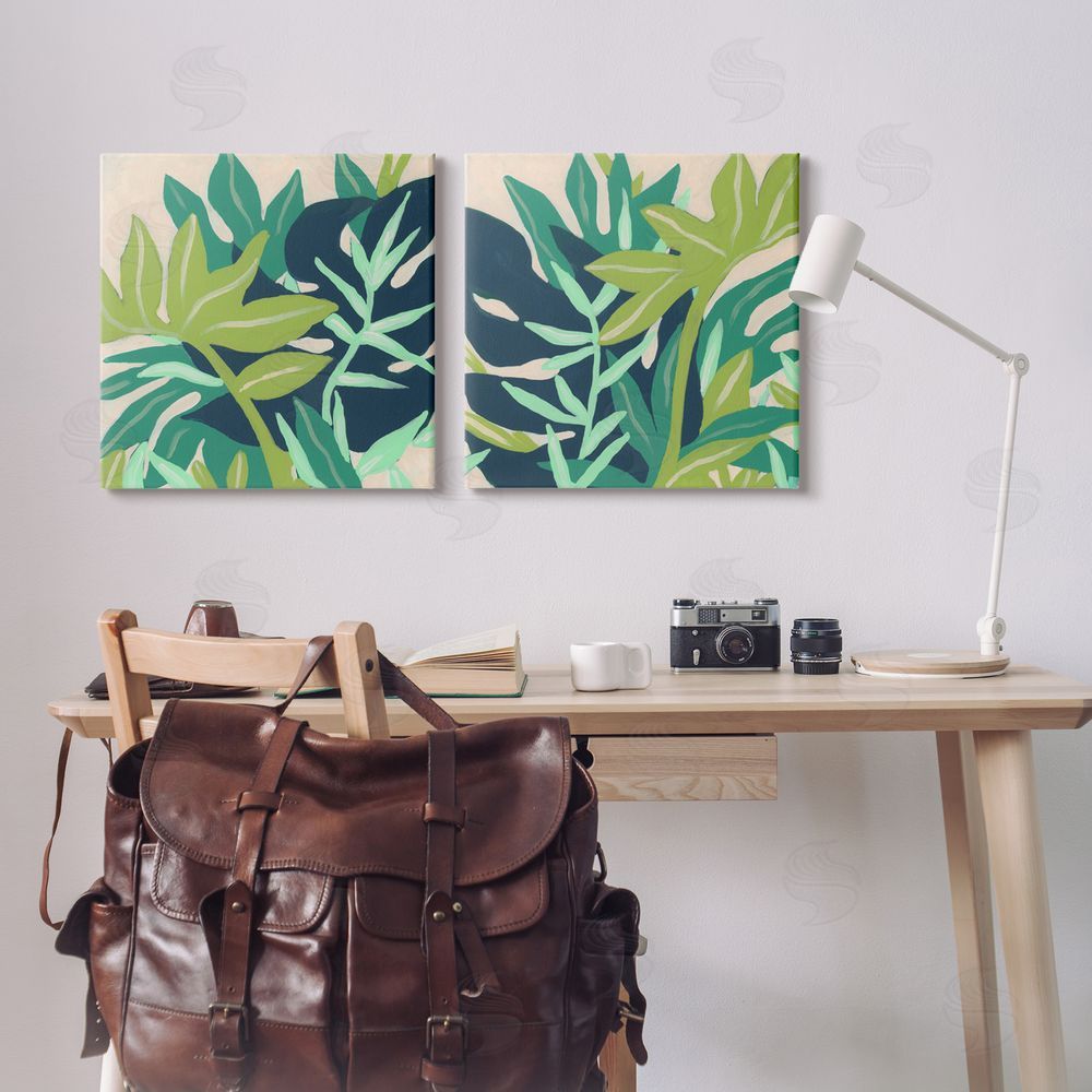 June Erica Vess Layered Tropical Botanical Leaves  Canvas Wall Art Print in Room