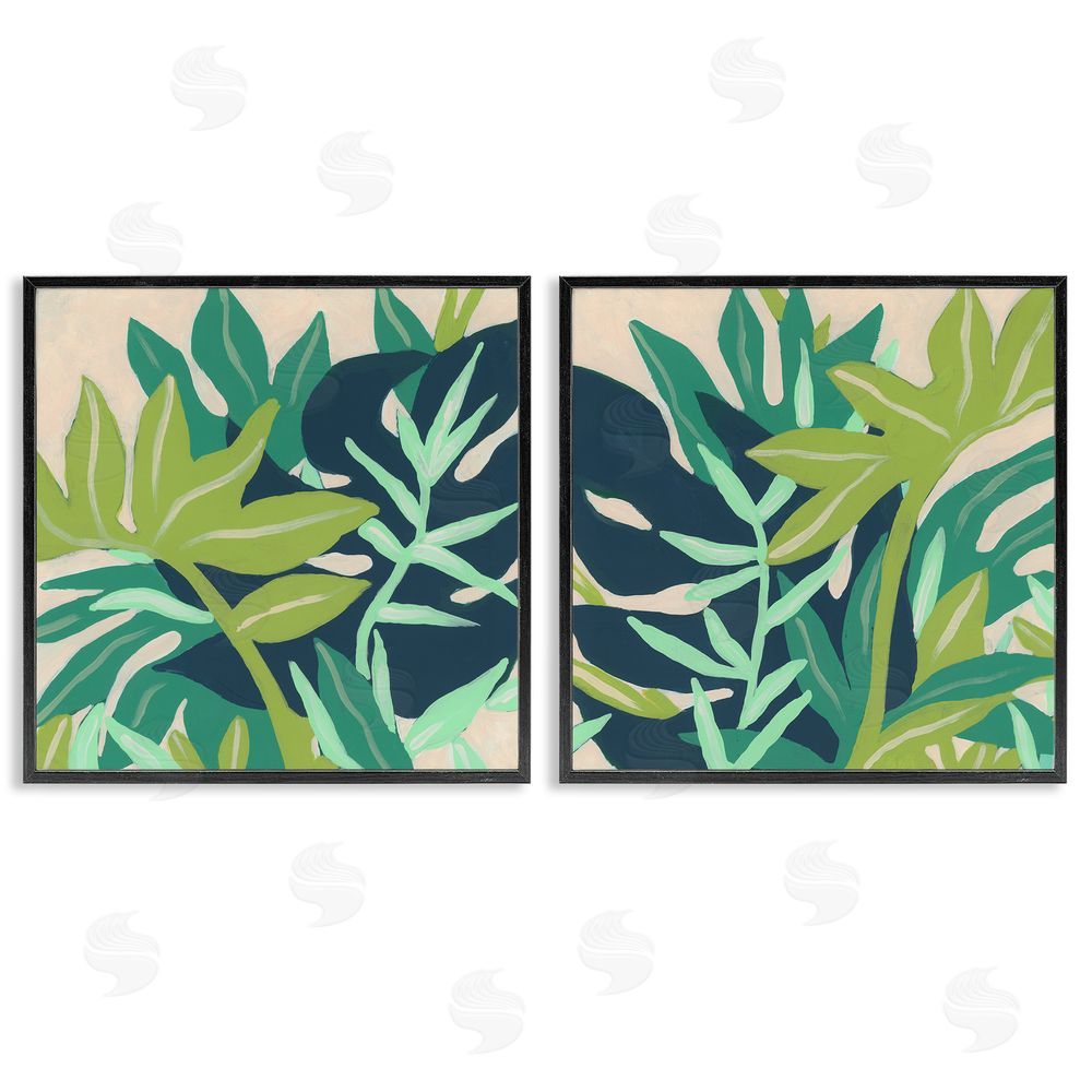 June Erica Vess Layered Tropical Botanical Leaves  Black Framed Giclee Wall Art Print