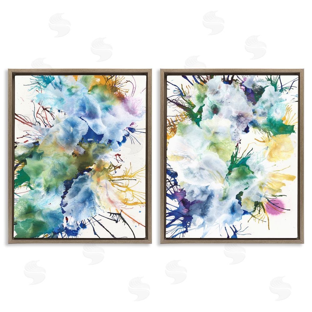 Jodi Fuchs Modern Urban Rainbow Splatter Brown Floating Frame Canvas Wall Art Print