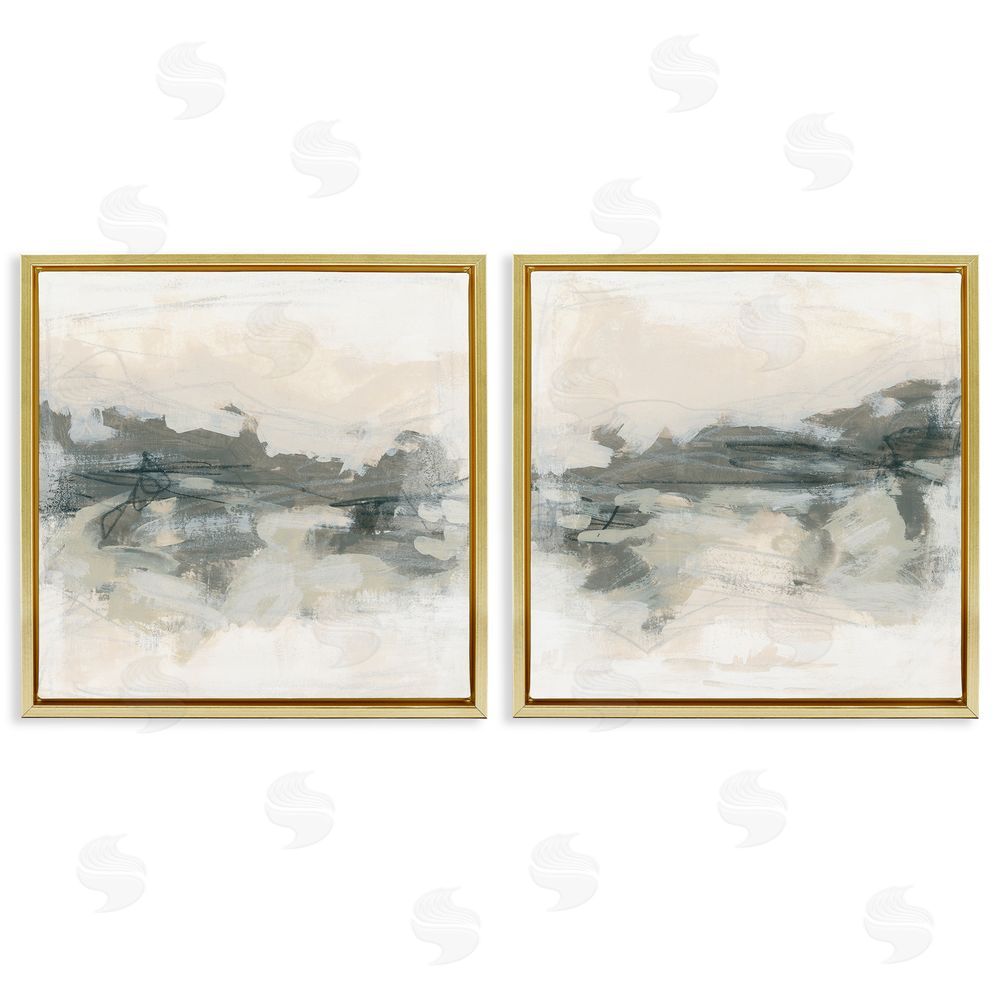 June Erica Vess Modern Abstract Scribble Composition Gold Floating Frame Canvas Wall Art Print
