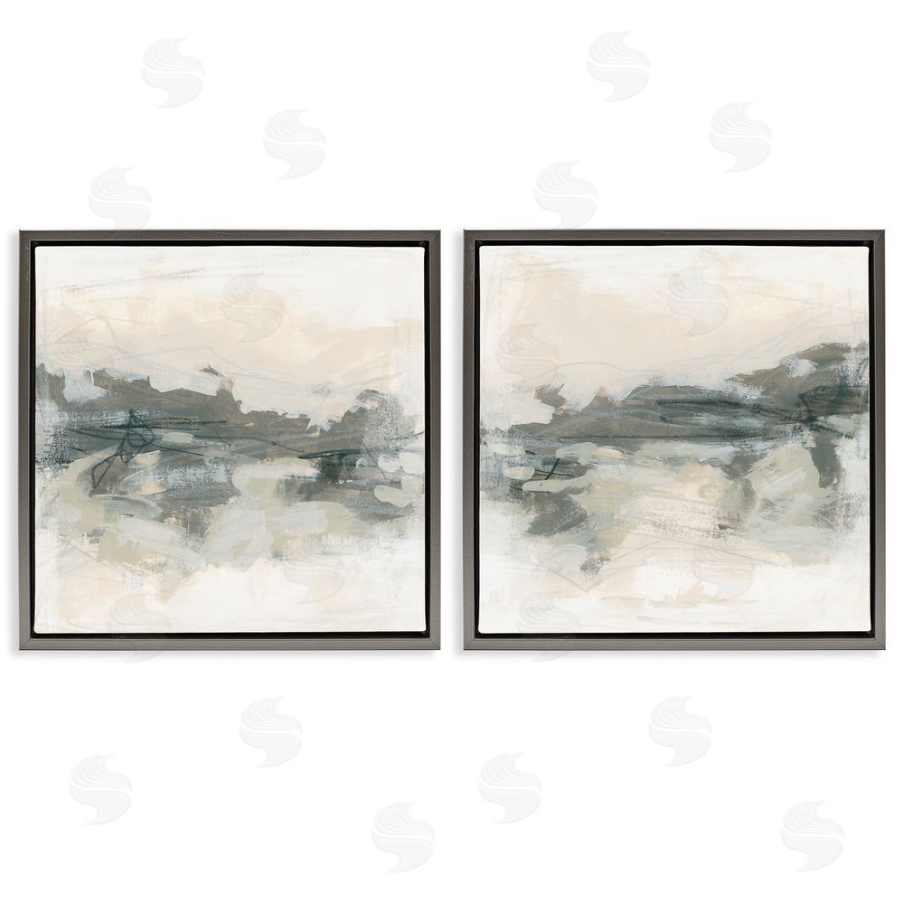 June Erica Vess Modern Abstract Scribble Composition Gray Floating Frame Canvas Wall Art Print