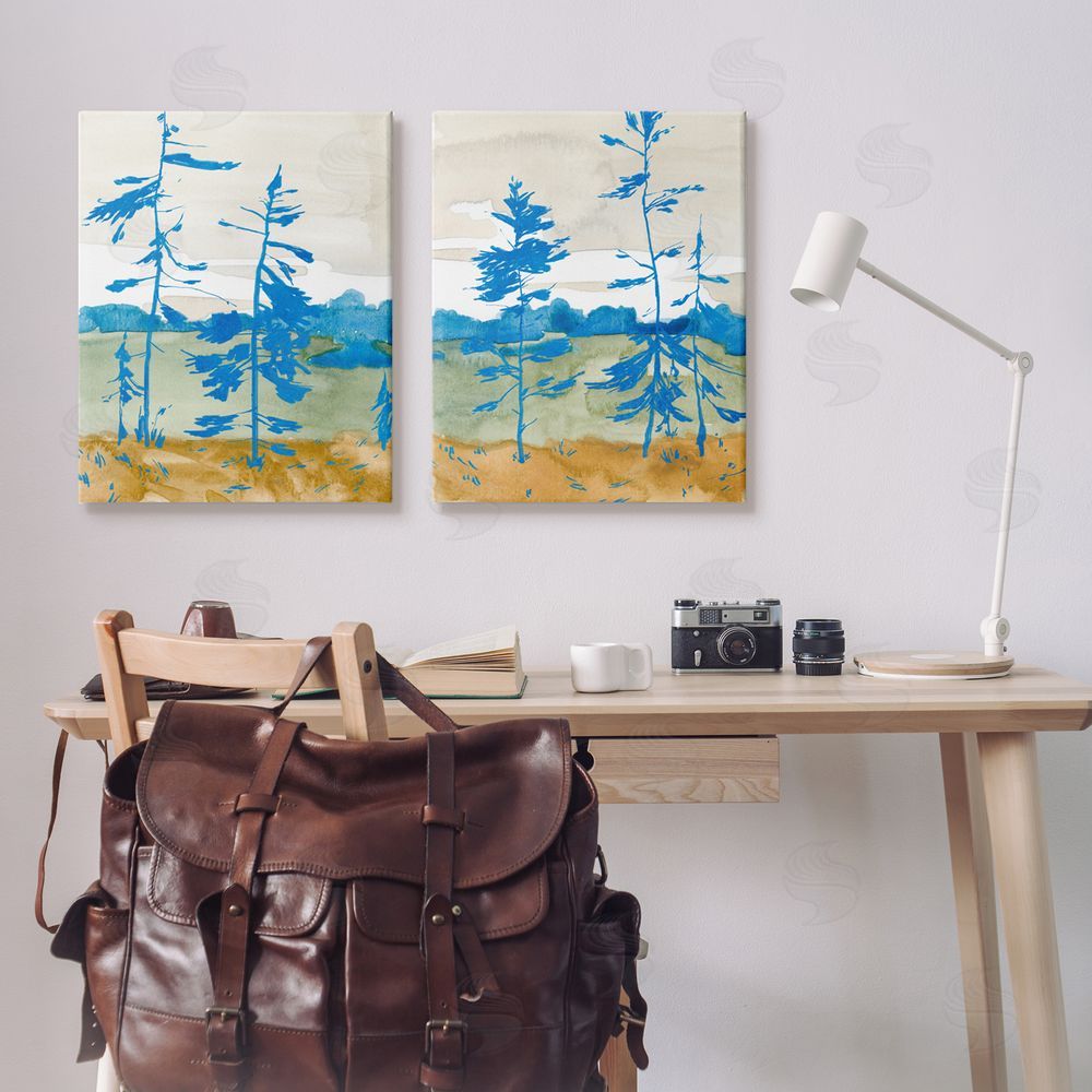 Jacob Green Modern Blue Tree Scenery Canvas Wall Art Print in Room