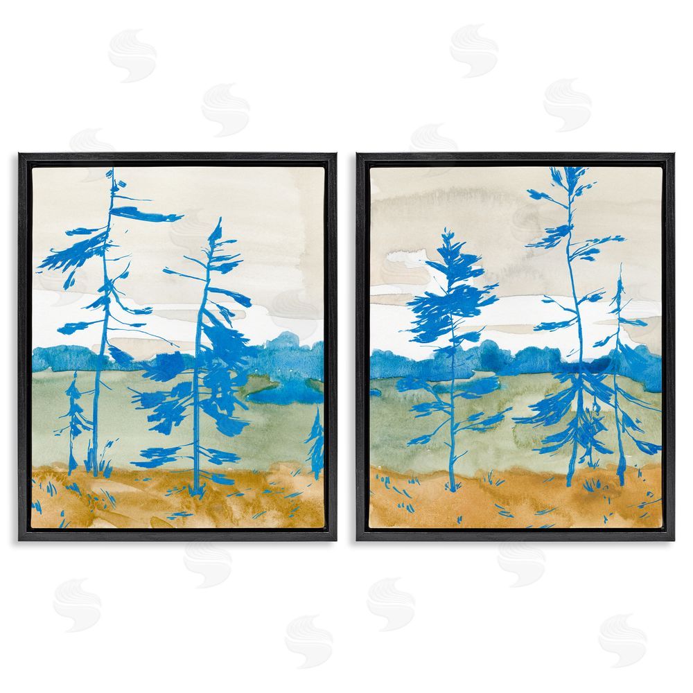 Jacob Green Modern Blue Tree Scenery Black Floating Frame Canvas Wall Art Print