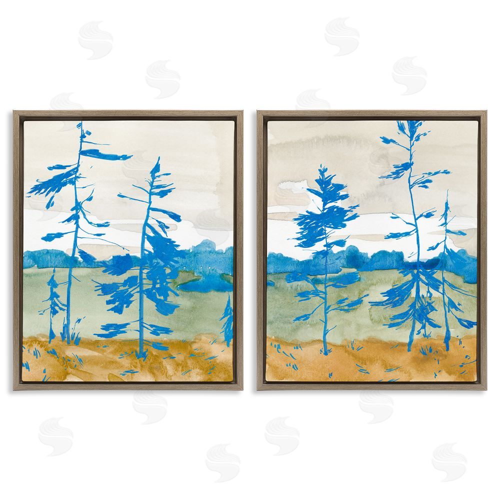 Jacob Green Modern Blue Tree Scenery Brown Floating Frame Canvas Wall Art Print