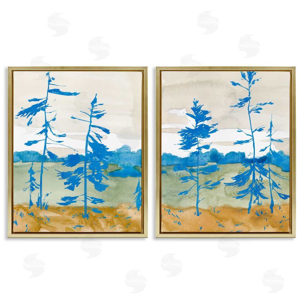 Jacob Green Modern Blue Tree Scenery Gold Floating Frame Canvas Wall Art Print