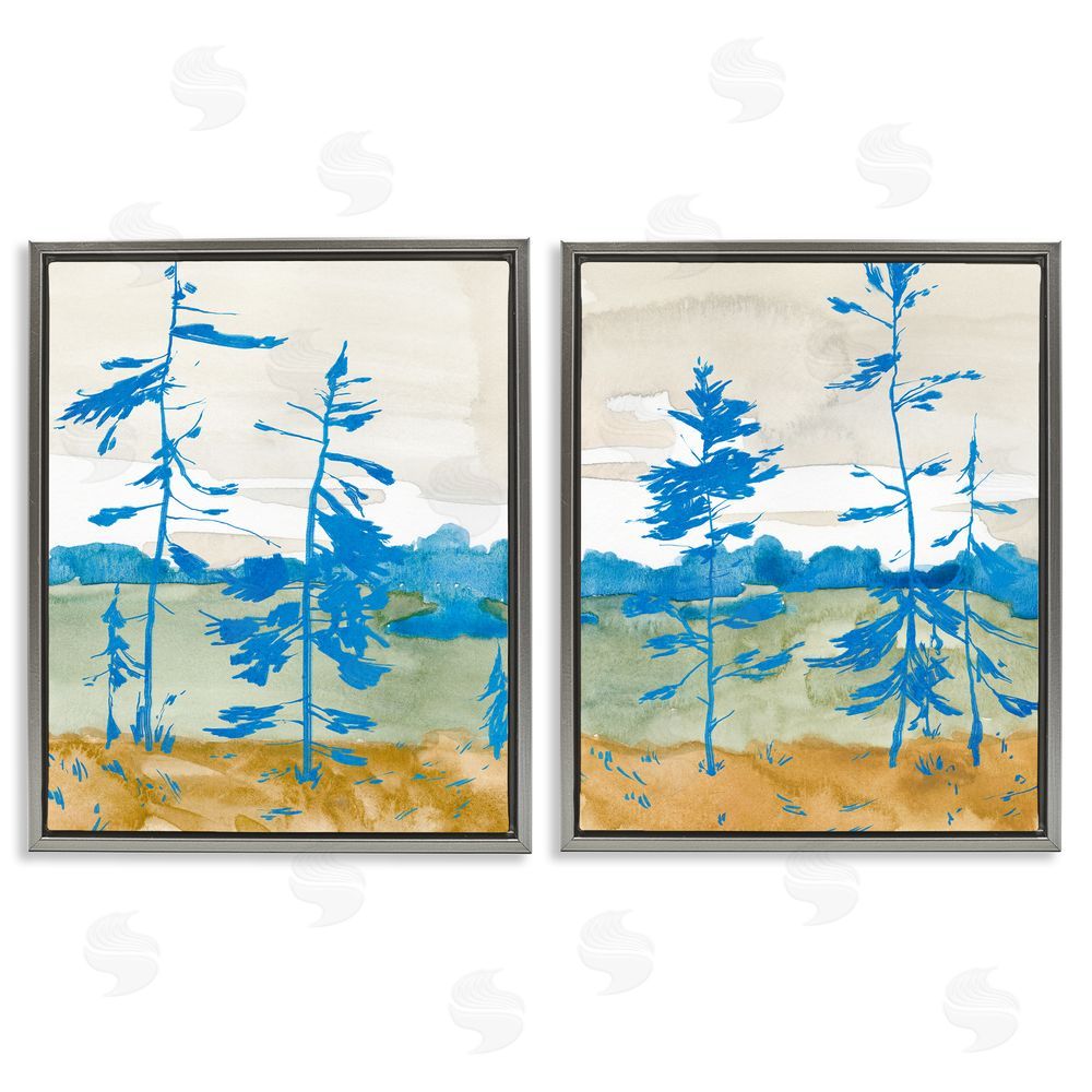 Jacob Green Modern Blue Tree Scenery Gray Floating Frame Canvas Wall Art Print