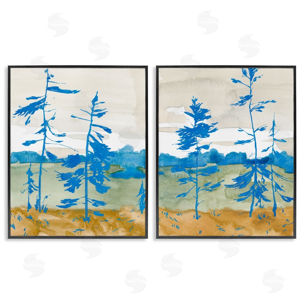 Jacob Green Modern Blue Tree Scenery Black Framed Giclee Wall Art Print