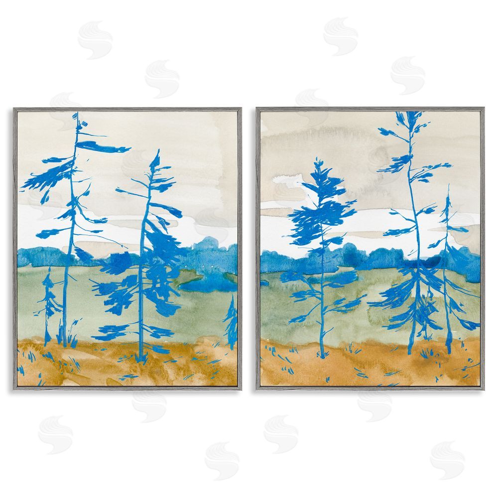 Jacob Green Modern Blue Tree Scenery Gray Framed Giclee Wall Art Print
