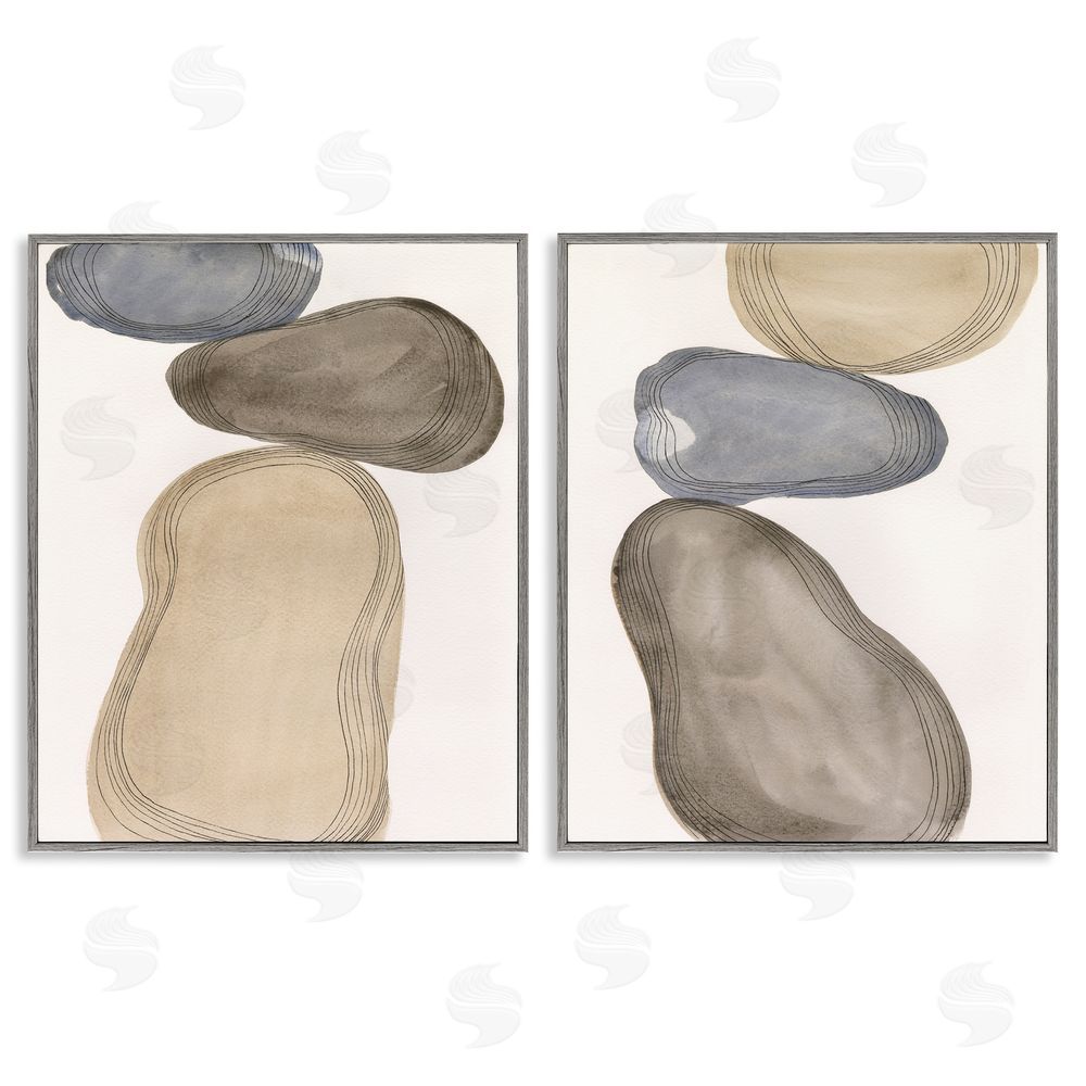 Laura Marr Contemporary Oblong Shapes Arrangement Gray Framed Giclee Wall Art Print
